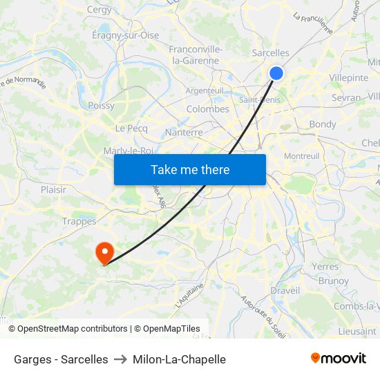 Garges - Sarcelles to Milon-La-Chapelle map