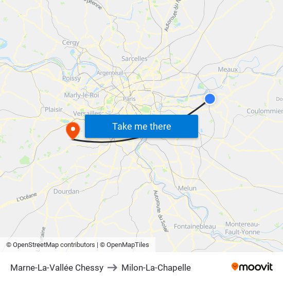 Marne-La-Vallée Chessy to Milon-La-Chapelle map