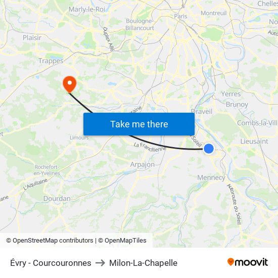 Évry - Courcouronnes to Milon-La-Chapelle map