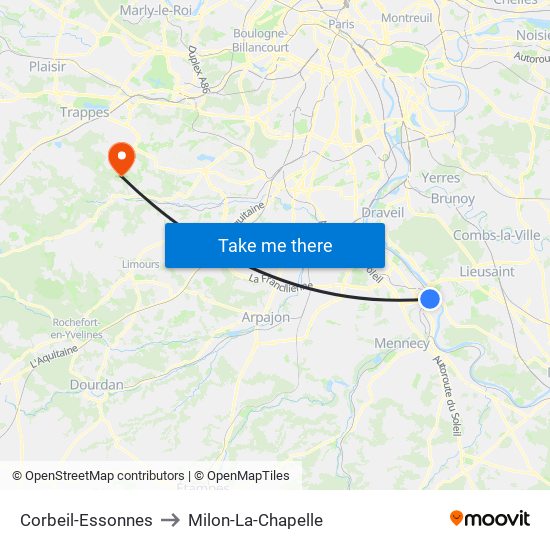 Corbeil-Essonnes to Milon-La-Chapelle map