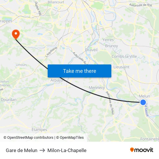 Gare de Melun to Milon-La-Chapelle map