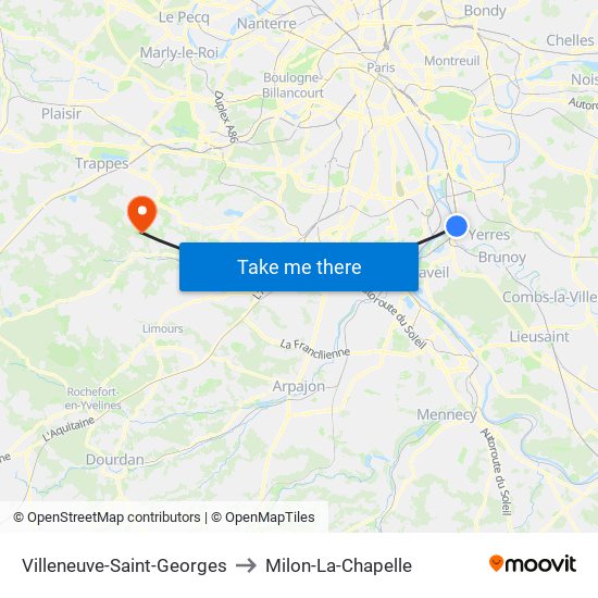 Villeneuve-Saint-Georges to Milon-La-Chapelle map