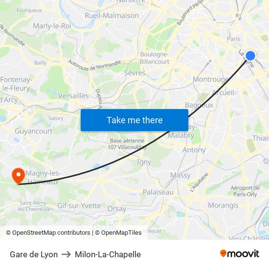 Gare de Lyon to Milon-La-Chapelle map