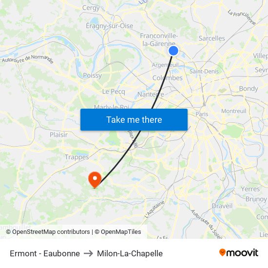 Ermont - Eaubonne to Milon-La-Chapelle map
