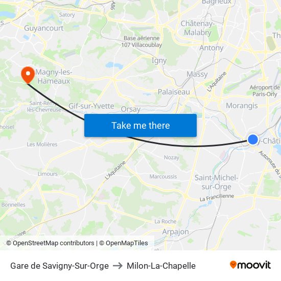 Gare de Savigny-Sur-Orge to Milon-La-Chapelle map