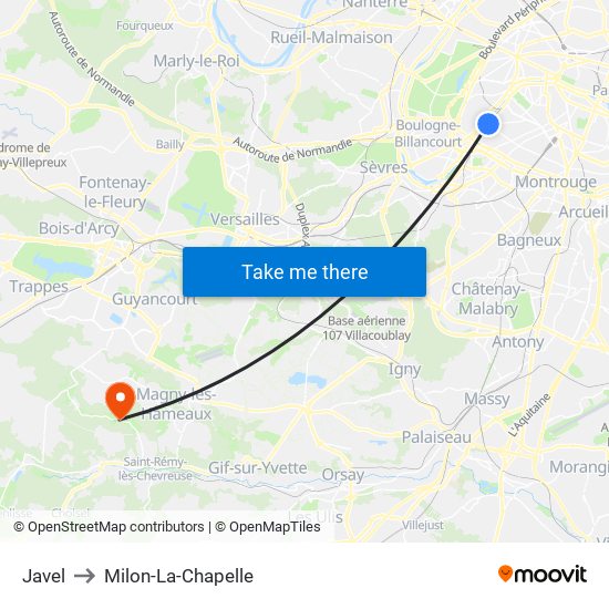Javel to Milon-La-Chapelle map