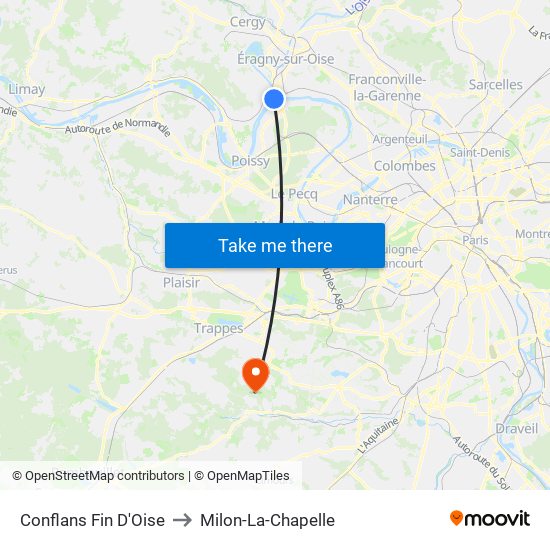 Conflans Fin D'Oise to Milon-La-Chapelle map