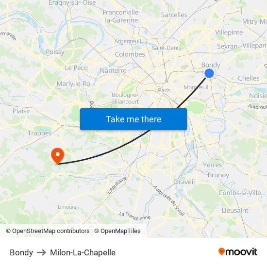 Bondy to Milon-La-Chapelle map