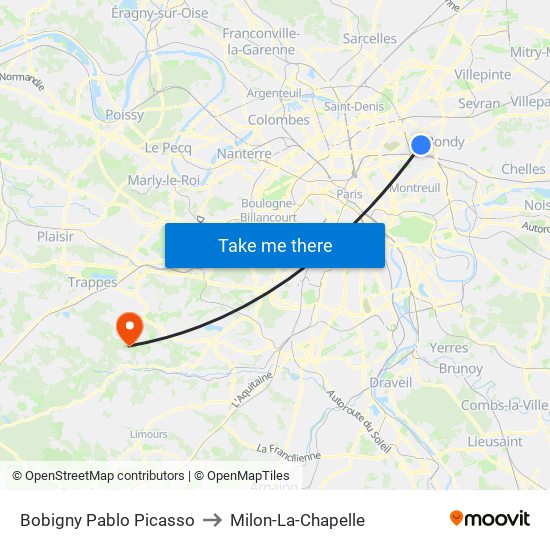 Bobigny Pablo Picasso to Milon-La-Chapelle map