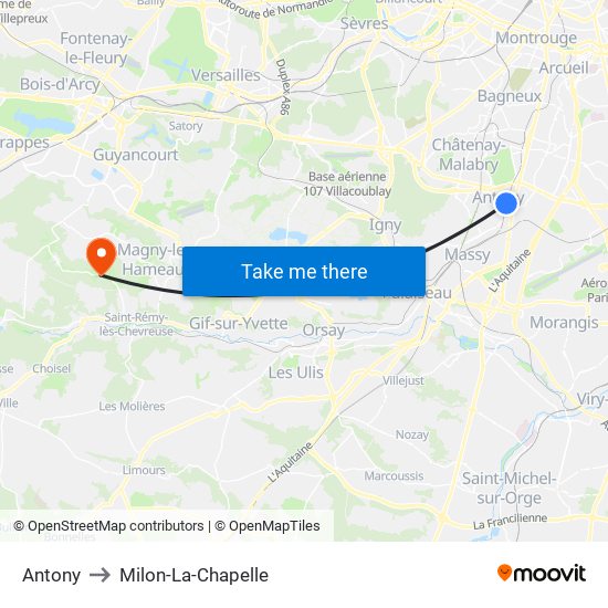Antony to Milon-La-Chapelle map