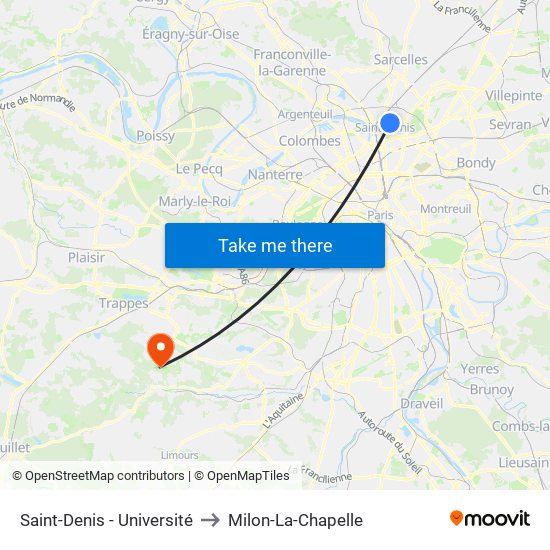 Saint-Denis - Université to Milon-La-Chapelle map