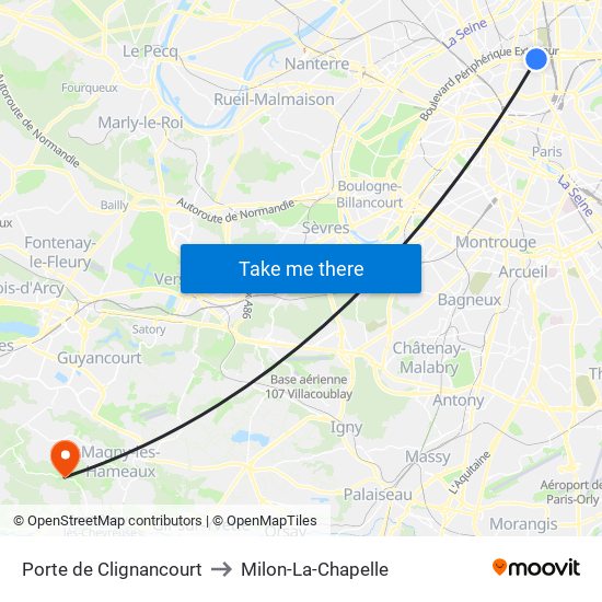 Porte de Clignancourt to Milon-La-Chapelle map