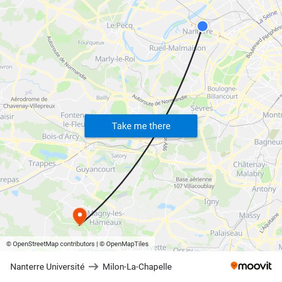 Nanterre Université to Milon-La-Chapelle map