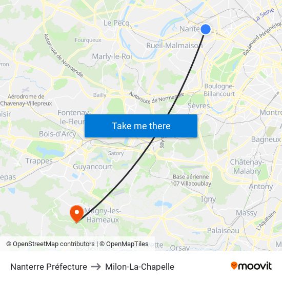 Nanterre Préfecture to Milon-La-Chapelle map