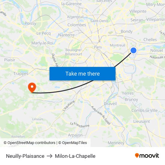 Neuilly-Plaisance to Milon-La-Chapelle map