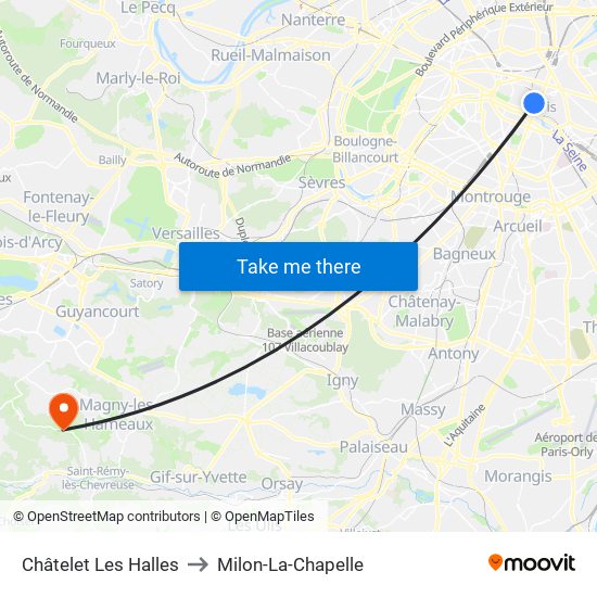 Châtelet Les Halles to Milon-La-Chapelle map