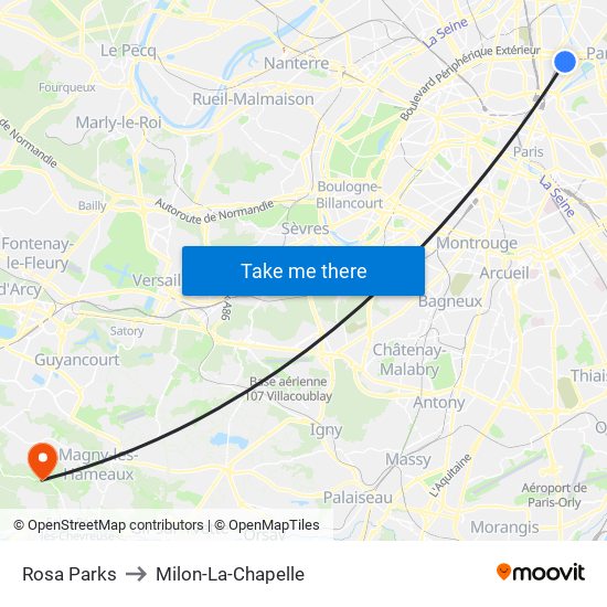 Rosa Parks to Milon-La-Chapelle map