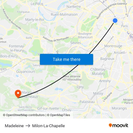 Madeleine to Milon-La-Chapelle map
