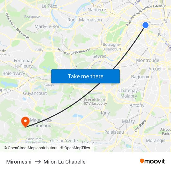 Miromesnil to Milon-La-Chapelle map