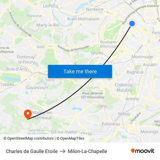 Charles de Gaulle Etoile to Milon-La-Chapelle map