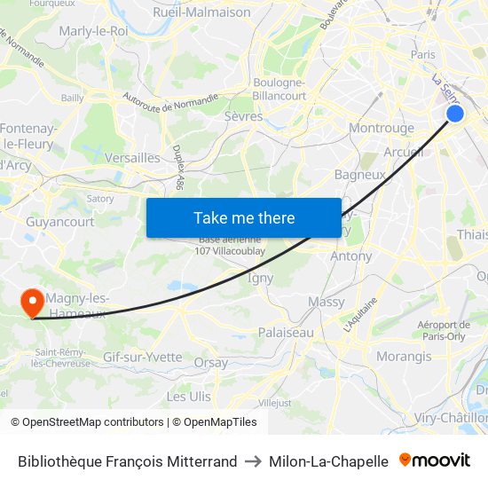 Bibliothèque François Mitterrand to Milon-La-Chapelle map
