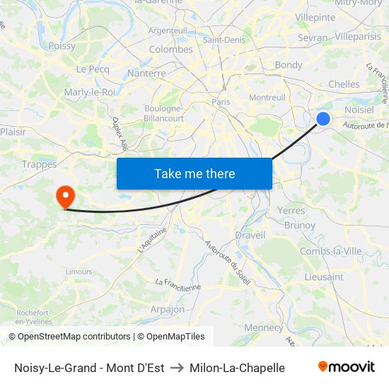 Noisy-Le-Grand - Mont D'Est to Milon-La-Chapelle map