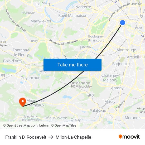 Franklin D. Roosevelt to Milon-La-Chapelle map