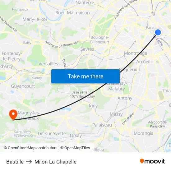 Bastille to Milon-La-Chapelle map