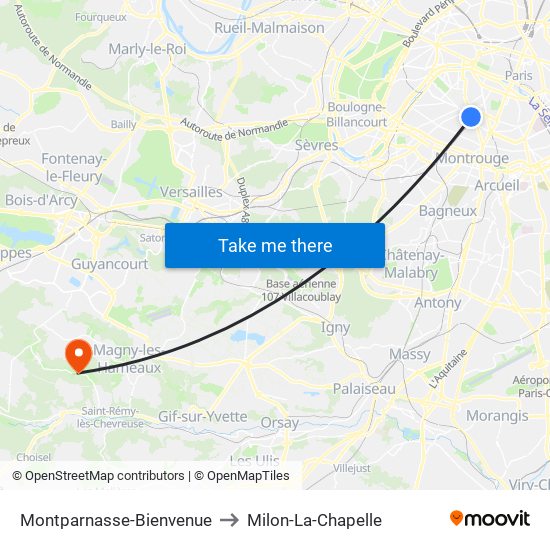 Montparnasse-Bienvenue to Milon-La-Chapelle map