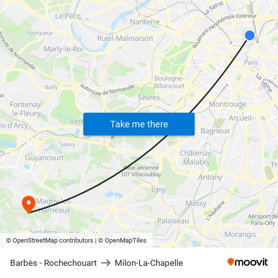 Barbès - Rochechouart to Milon-La-Chapelle map