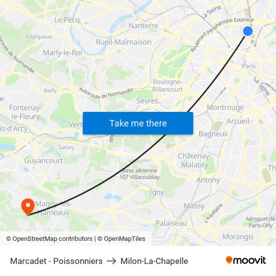 Marcadet - Poissonniers to Milon-La-Chapelle map