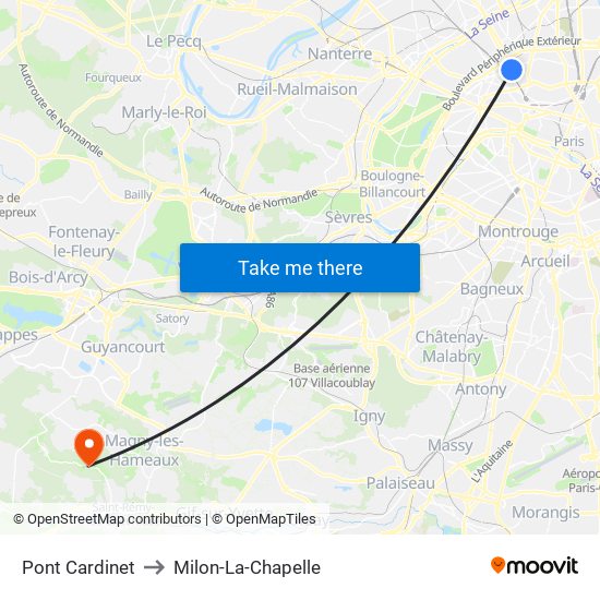 Pont Cardinet to Milon-La-Chapelle map