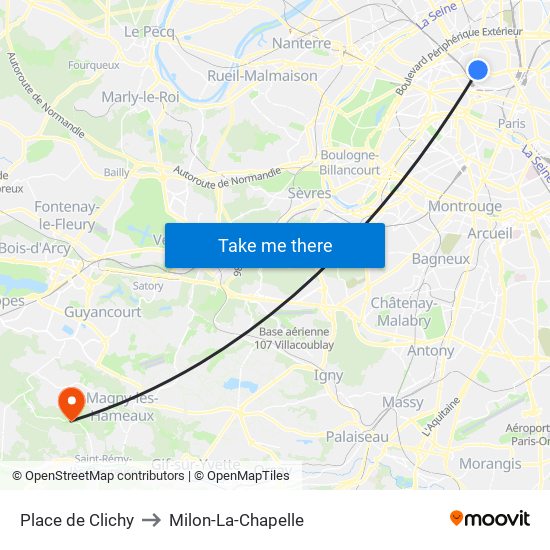 Place de Clichy to Milon-La-Chapelle map