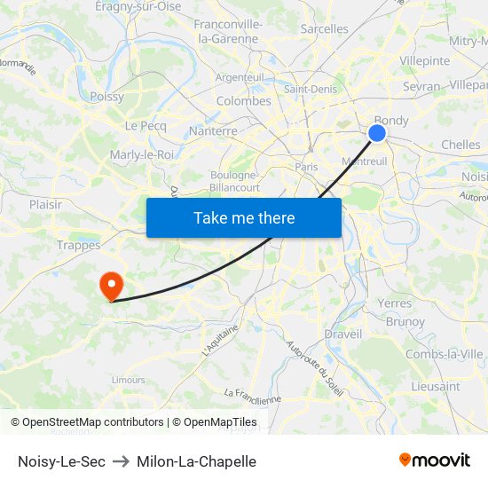 Noisy-Le-Sec to Milon-La-Chapelle map