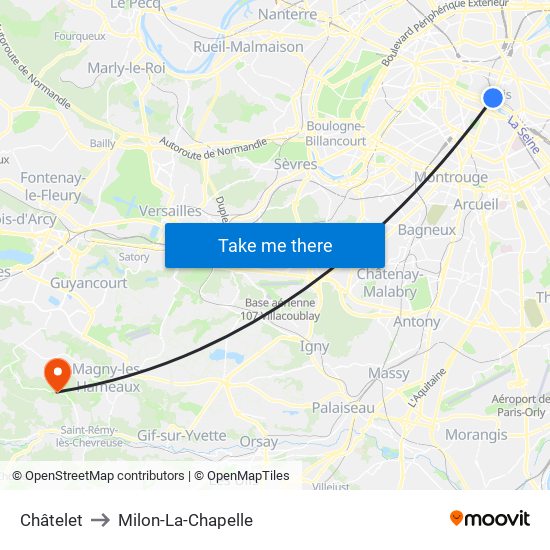 Châtelet to Milon-La-Chapelle map