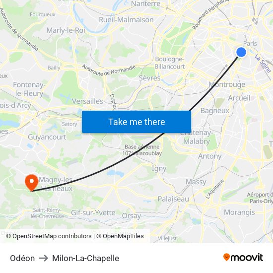 Odéon to Milon-La-Chapelle map