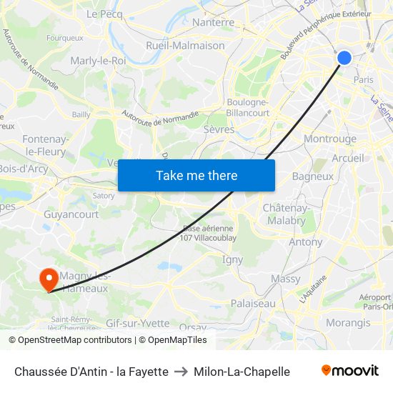 Chaussée D'Antin - la Fayette to Milon-La-Chapelle map