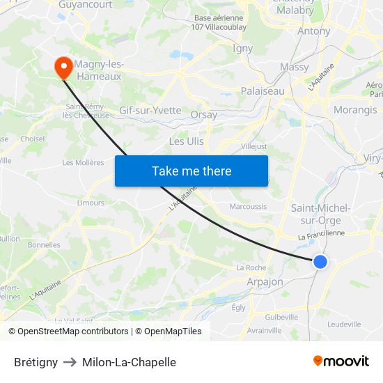 Brétigny to Milon-La-Chapelle map