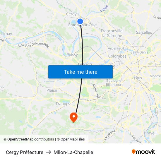 Cergy Préfecture to Milon-La-Chapelle map