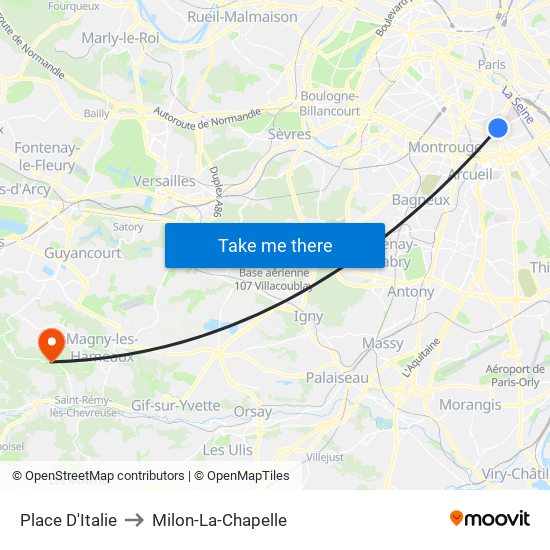 Place D'Italie to Milon-La-Chapelle map
