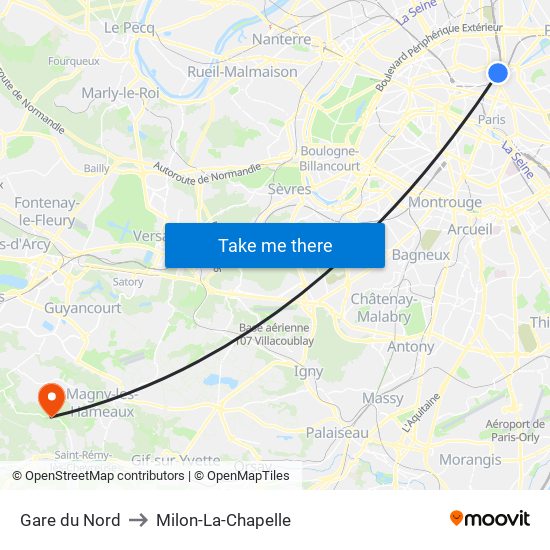 Gare du Nord to Milon-La-Chapelle map