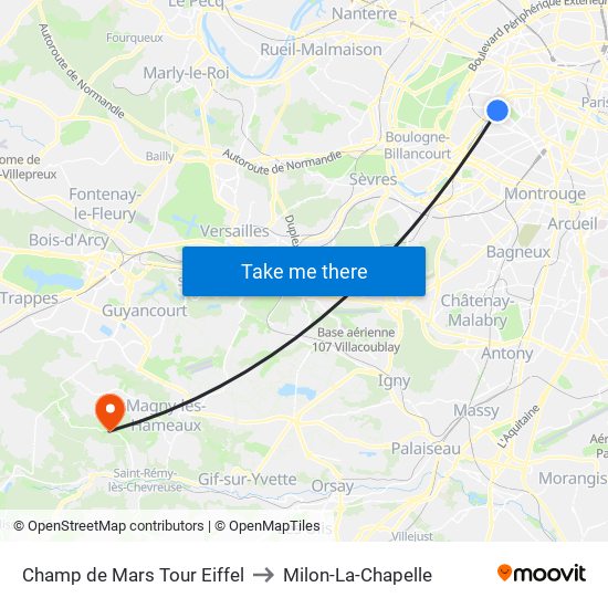 Champ de Mars Tour Eiffel to Milon-La-Chapelle map