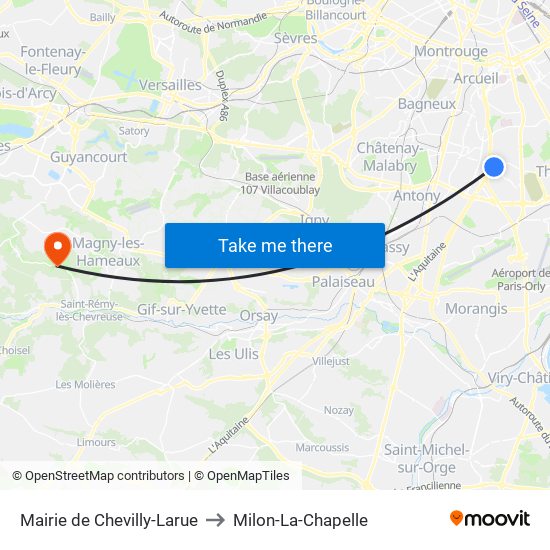Mairie de Chevilly-Larue to Milon-La-Chapelle map