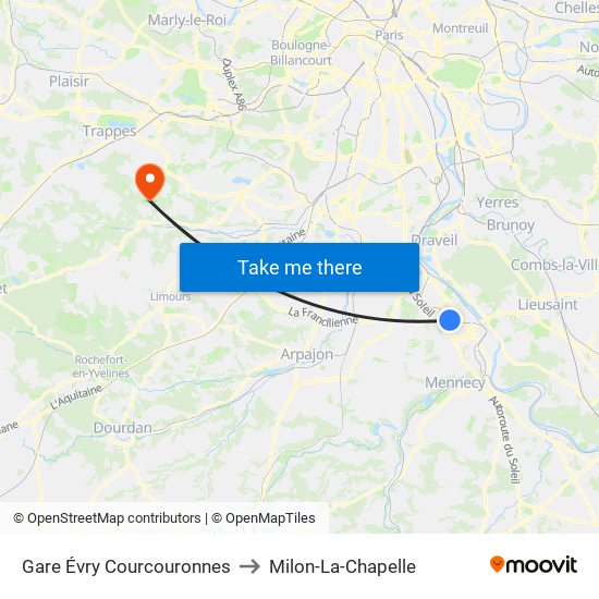 Gare Évry Courcouronnes to Milon-La-Chapelle map
