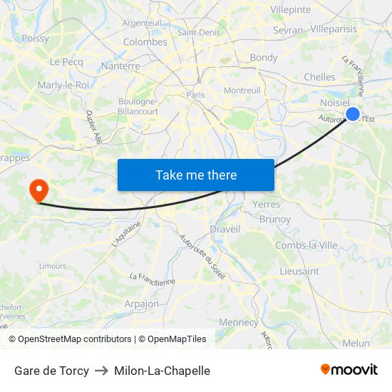 Gare de Torcy to Milon-La-Chapelle map