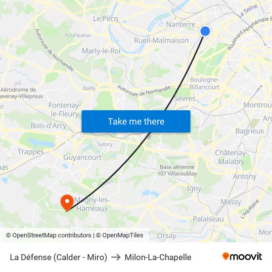 La Défense (Calder - Miro) to Milon-La-Chapelle map