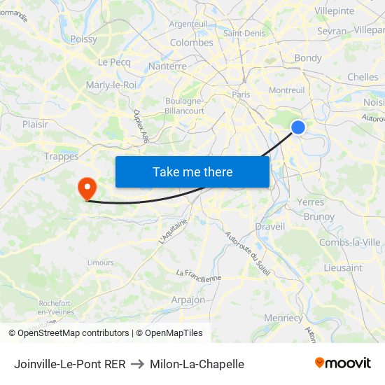 Joinville-Le-Pont RER to Milon-La-Chapelle map