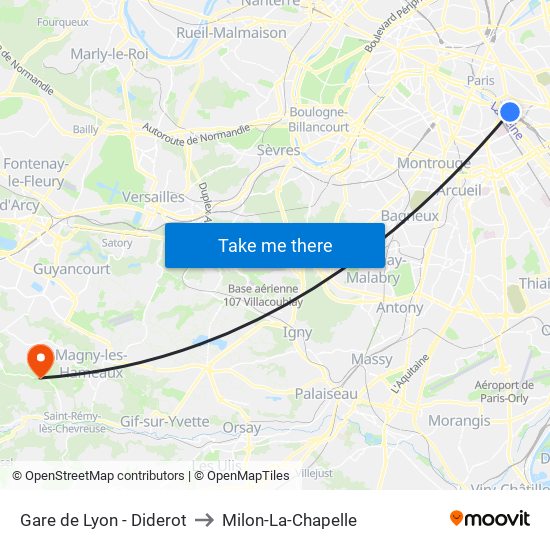 Gare de Lyon - Diderot to Milon-La-Chapelle map