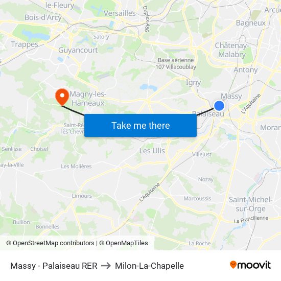 Massy - Palaiseau RER to Milon-La-Chapelle map