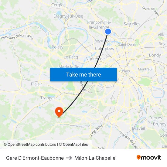 Gare D'Ermont-Eaubonne to Milon-La-Chapelle map